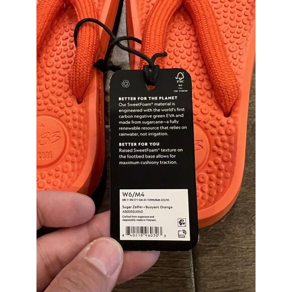 All Birds Sugar Zeffer Buoyant Orange Womens 6 / Mens 4 Flip Flops NEW NWT - Picture 6 of 9